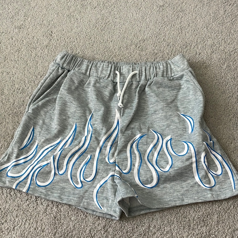 Sweat‎ Shorts with Blue and White Flames